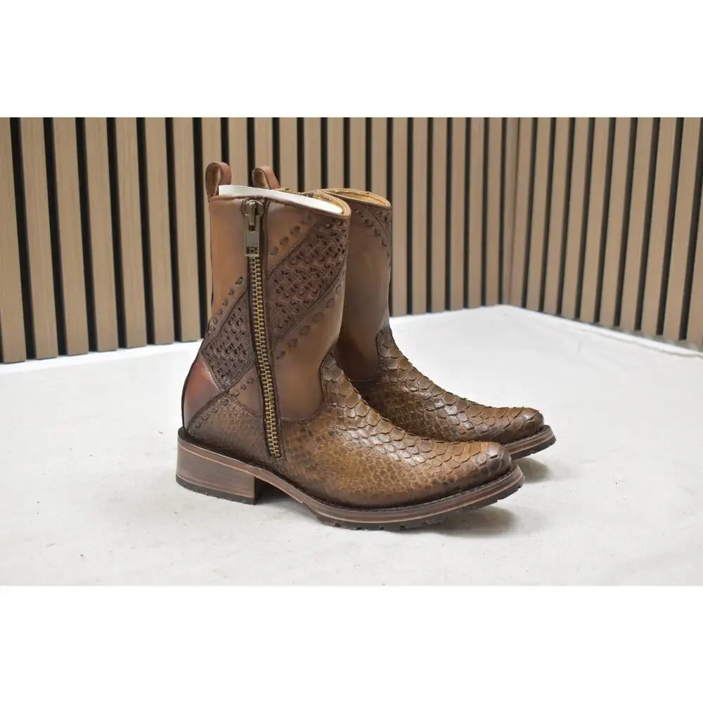 Cuadra Men's Honey Python Skin Laser Woven Zip Leather Boot CU425 US Size 6 EE